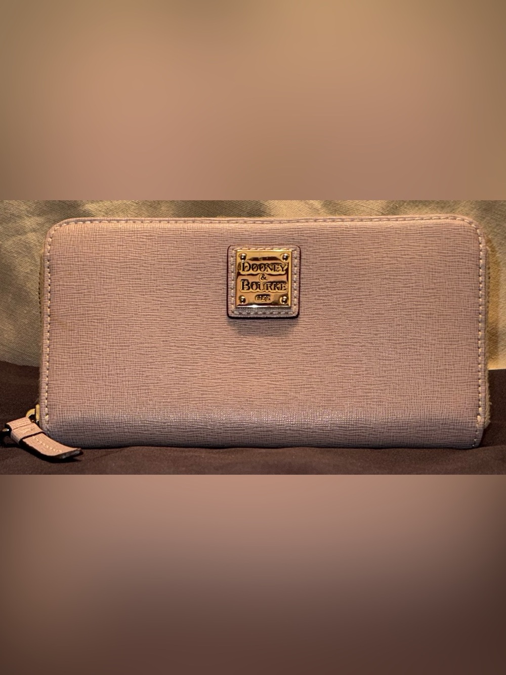 Dooney & Bourke Saffiano Leather Large Zip Around Wallet Wristlet - Tan